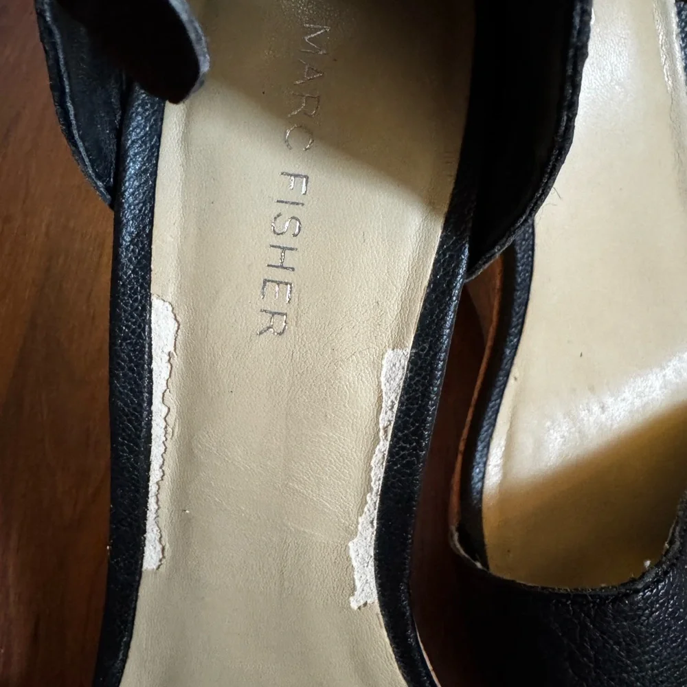 Marc Fisher Black Wedge Studded Leather Sandals Size 10